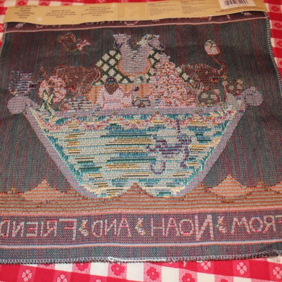 Tapestry Fabric Panel Merry Christmas From Noah & Friends 17.75" Sq Noahs Ark - Picture 12 of 12